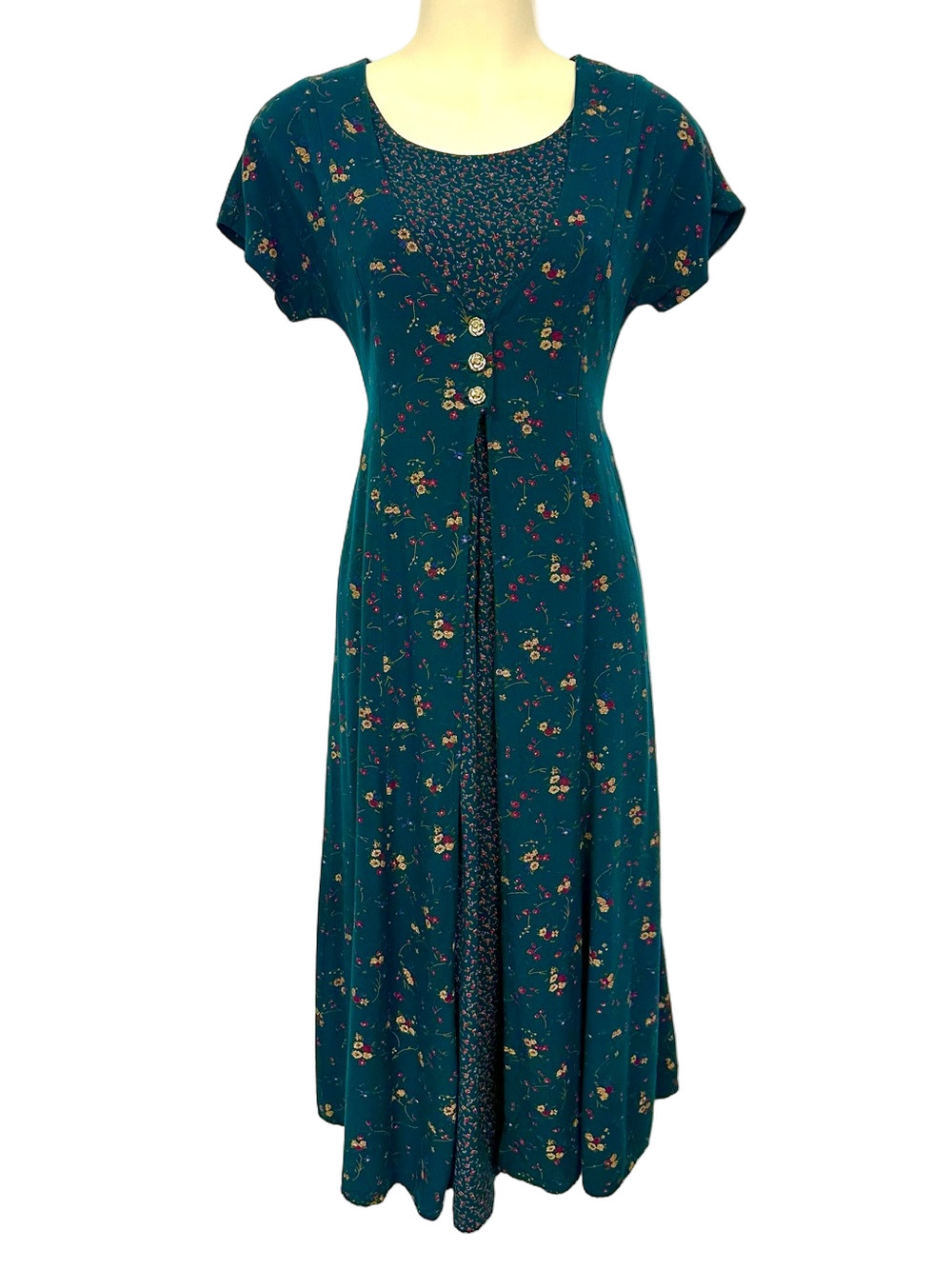 Vintage 90s The Limited Teal Floral Midi Dress Small Ditsy Print Cottagecore